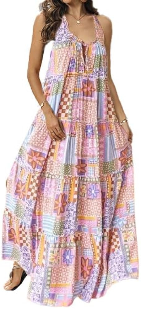 Women's Summer Boho Floral Maxi Sundresses Flowy Casual Sleeveless Layered Beach Vacation Long Dr... | Amazon (US)