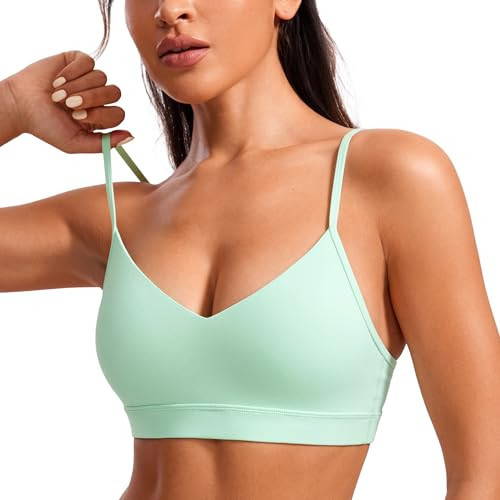 CRZ YOGA Butterluxe V-Neck Sports Bras for Women - Adjustable Thin Straps Padded Yoga Top Basic Wireless Camisole Mint Moment X-Small | Amazon (US)