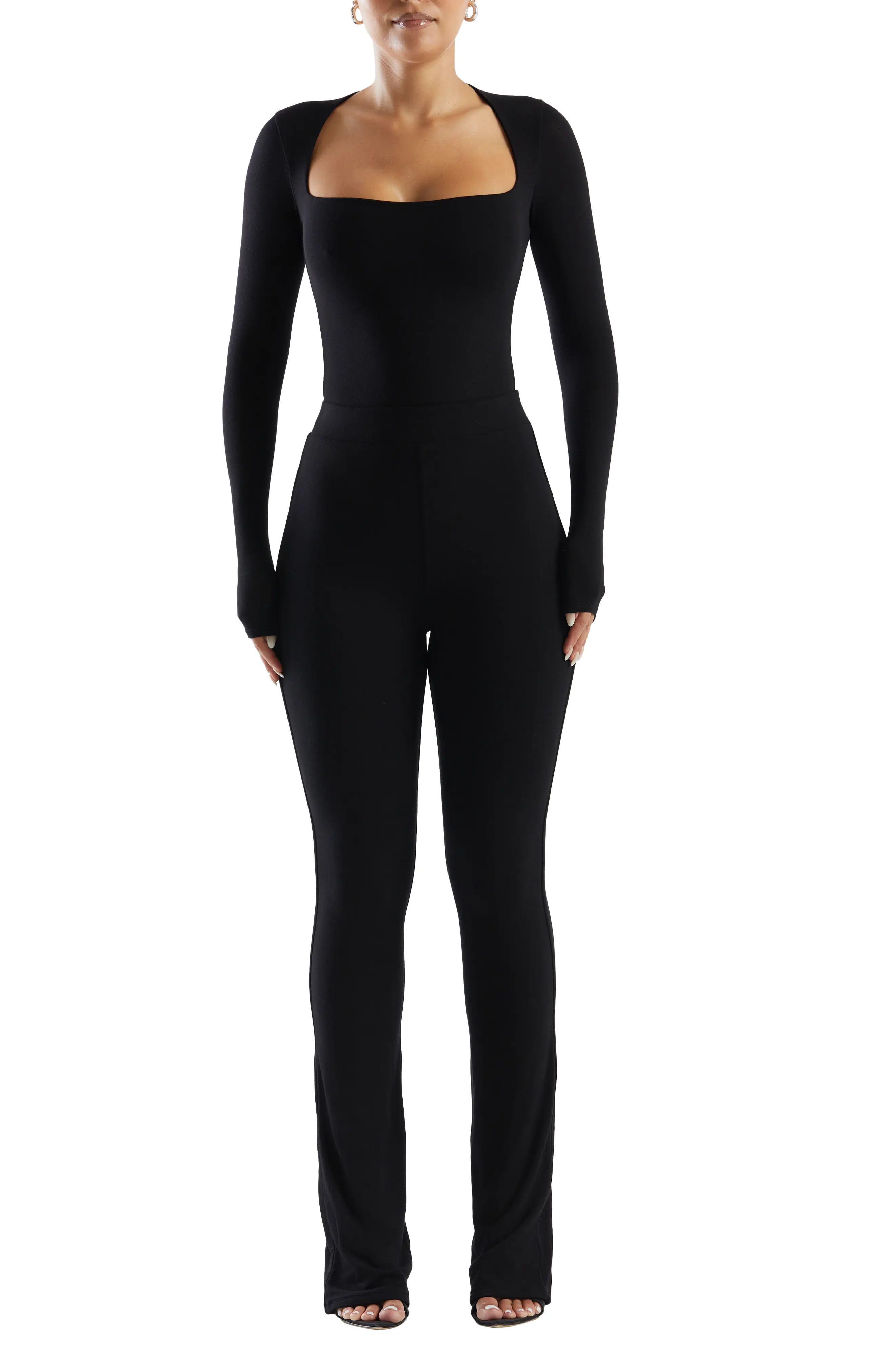 Naked Wardrobe Squared Away Long Sleeve Thong Bodysuit (Women) | Nordstrom | Nordstrom