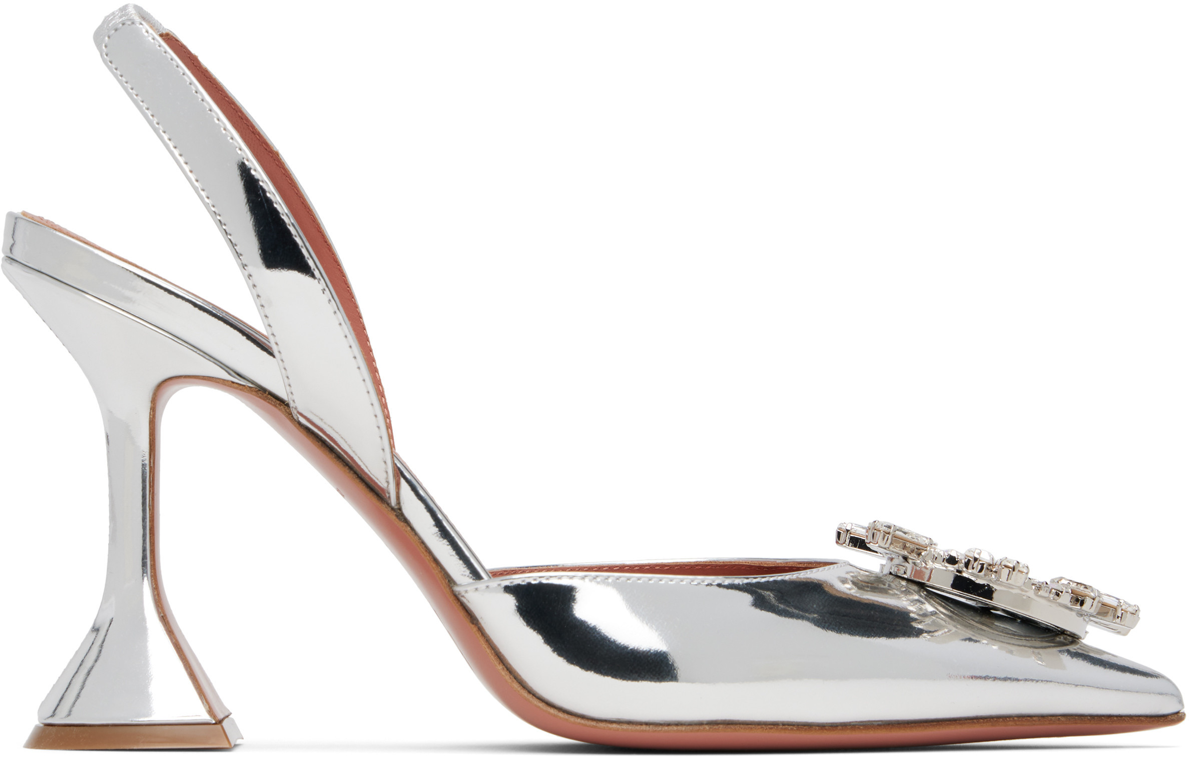 Amina Muaddi Silver Begum Sling Heels | SSENSE