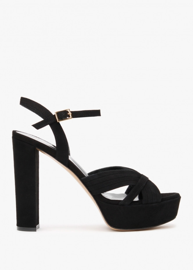 Avery Black Suede Platform Heeled Sandals | Daniel Footwear (UK)