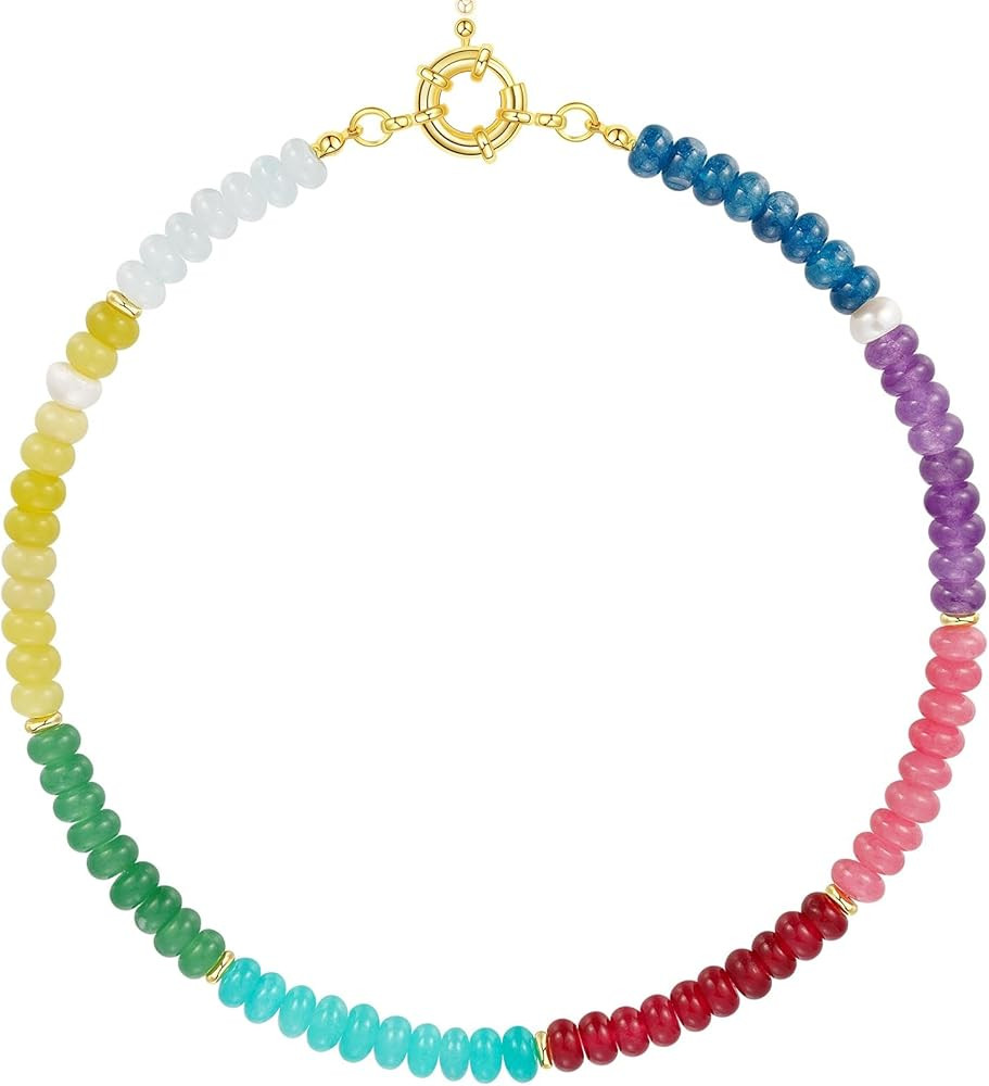 Beaded Gemstone Necklace for Women Boho Colorful Natural Stone Bead Necklaces | Amazon (US)