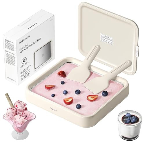 Rolled Ice Cream Maker, Felizbebe Instant Ice Cream Roller Maker Tray with Lid and 2 Spatulas, Food Grade SUS316 Stainless Steel Cool Plate for Fun Family Activities, DIY Parent-Child Time | Amazon (US)