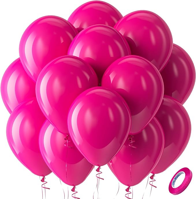 Bezente Hot Pink Latex Party Balloons, 100 Pack 12 inch Round Helium Pink Balloons for Valentine'... | Amazon (US)