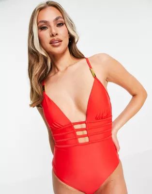 New Look strappy swimsuit in red | ASOS | ASOS (Global)