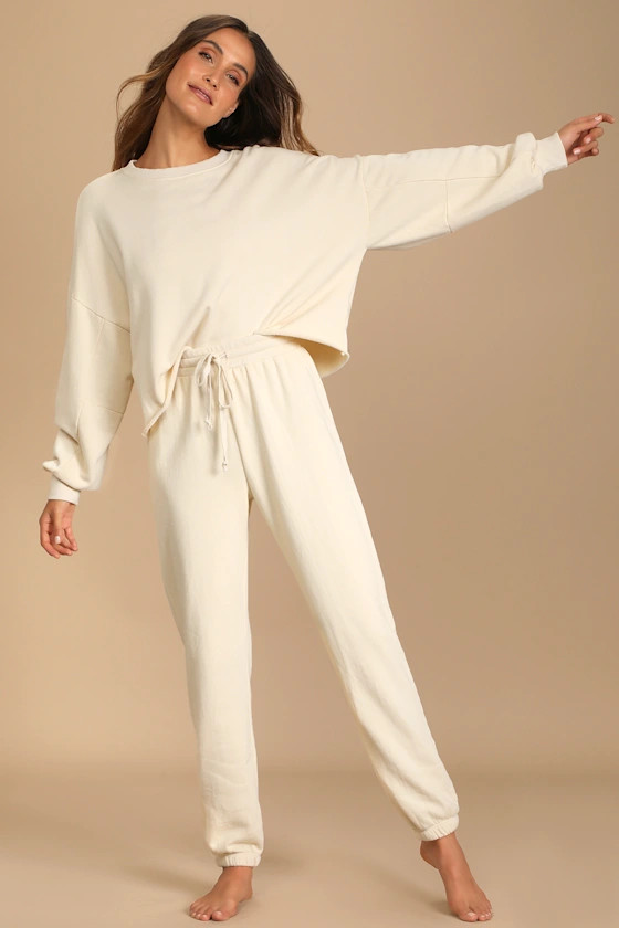 Boat House Cream Oversized Drawstring Lounge Joggers | Lulus (US)