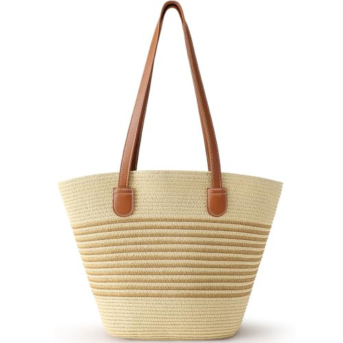 Trifabricy Beach Bags for Women, Summer Straw Beach Bag Straw Purse Woven Shoulder Handbags with Zipper Large Beach Tote Lightweight for Summer Vacation | Amazon (US)