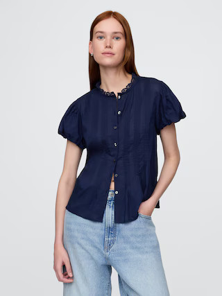 Bubble-Sleeve Pintuck Top | Gap (US)