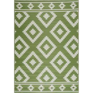Milan Green Creme 4 ft. x 6 ft. Modern Reversible Recycled Plastic Indoor/Outdoor Area Rug-Floor ... | The Home Depot