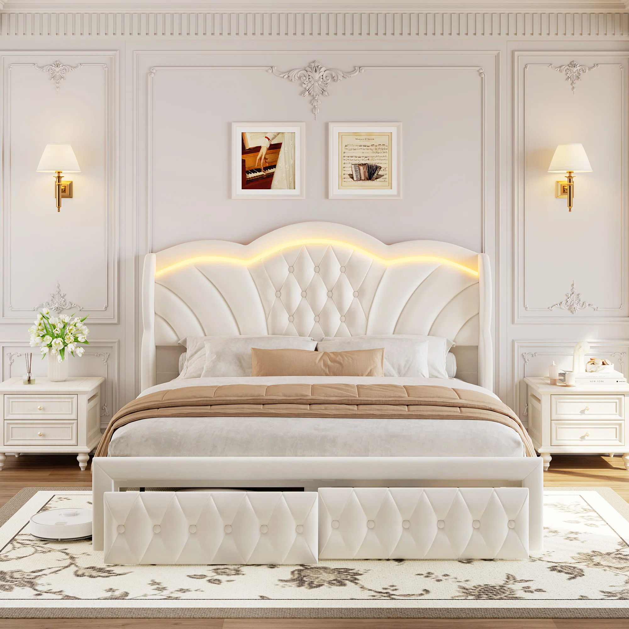 Velvet Upholstered Wingback Bed, Storage Bed with LED Lights | Wayfair North America