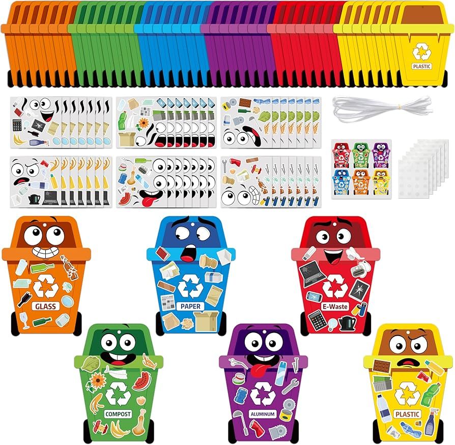 42 Packs Creative Recycling Craft Kit for Kids - DIY Trash Can Garbage Bin Learn to Recycle Stick... | Amazon (US)