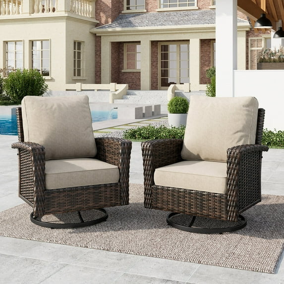 2-Piece Outdoor Swivel Chairs, Wicker Patio Club Lounge Chairs With Backrests & Cushions for Gard... | Walmart (US)