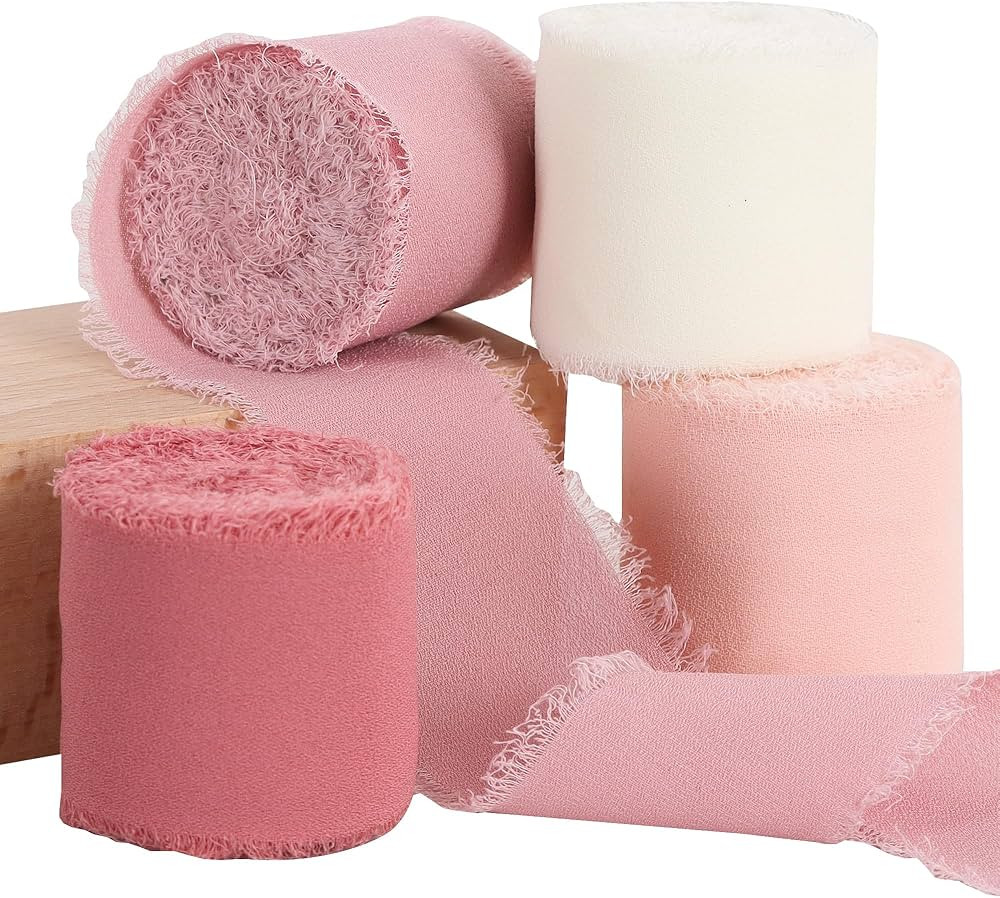 TONIFUL 4 Rolls Silk Chiffon Ribbon, 1-1/2 Inch x 22yds, Dusty Pink and Cream Chiffon Ribbons Set... | Amazon (US)