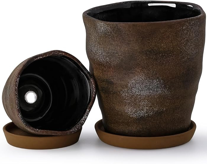 Modern Irregular Ceramic Planter Set of 2-4+6 Inch Unique Reactive Glaze Flower Pots with Drainag... | Amazon (US)