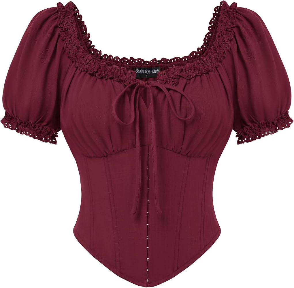 SCARLET DARKNESS Women's Summer Crop Top Off Shoulder Renaissance Corset Tops Short Sleeve Mediev... | Amazon (UK)