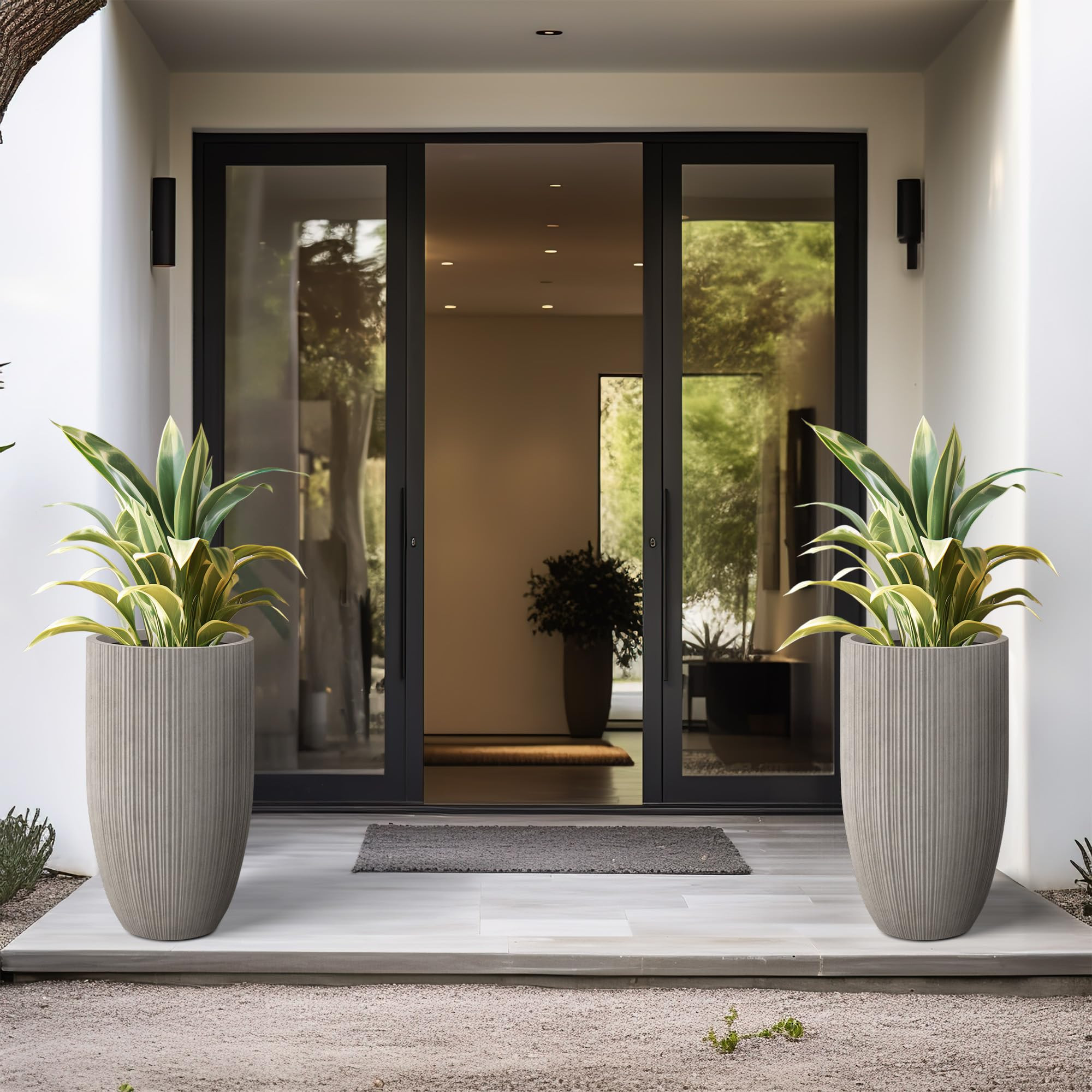 Kante 24 Inch Tall Round Concrete Planter, Large Indoor Outdoor Plant Pots with Drainage Hole and... | Amazon (US)