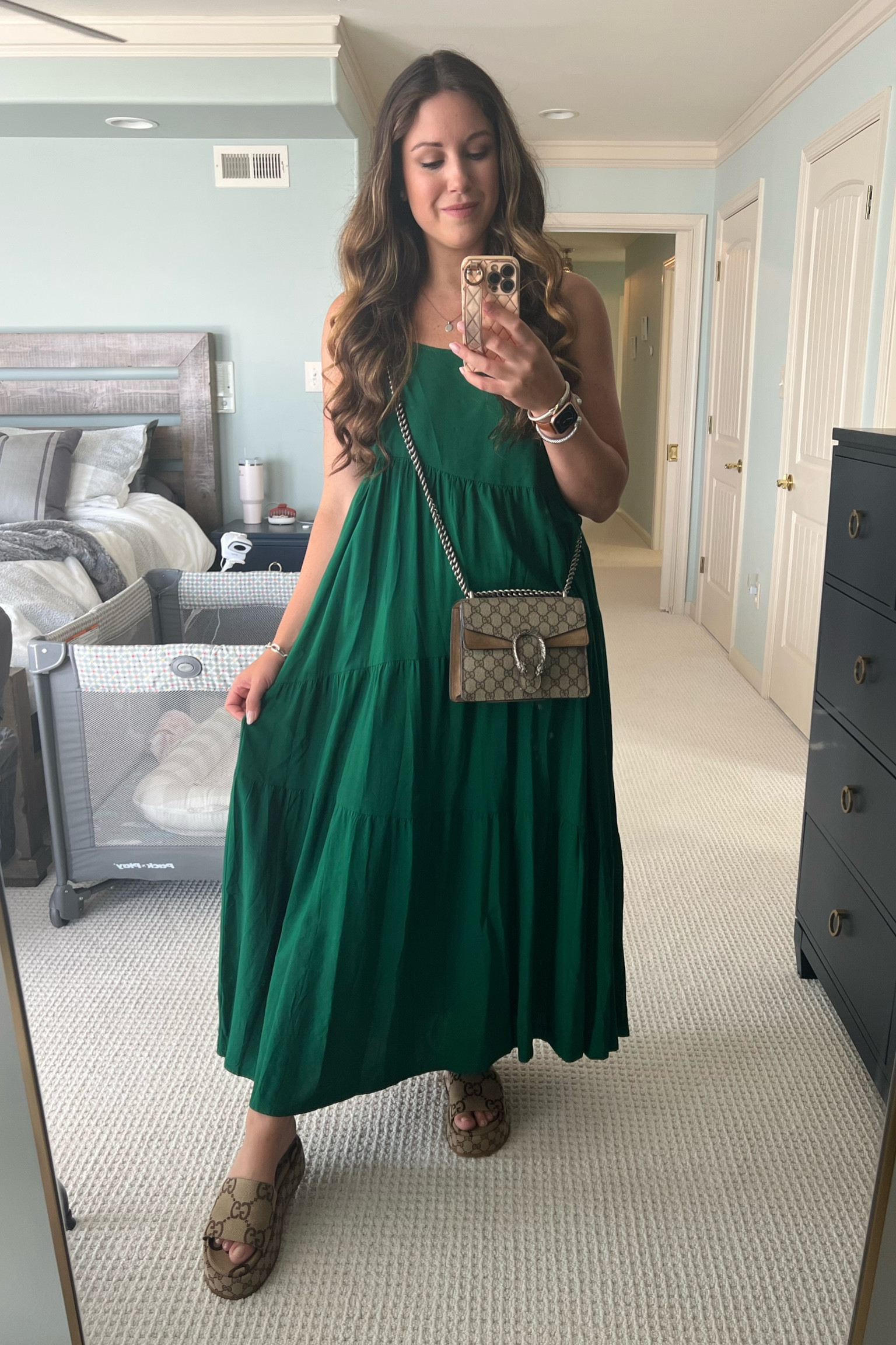 OOTD, Gucci slides, Gucci bag, all gucci, green dress, bougie, Maxi dress, long dress, tent dress, flowy dress, summer dress, transition look, fall transition, green outfit 

#LTKitbag #LTKstyletip #LTKshoecrush