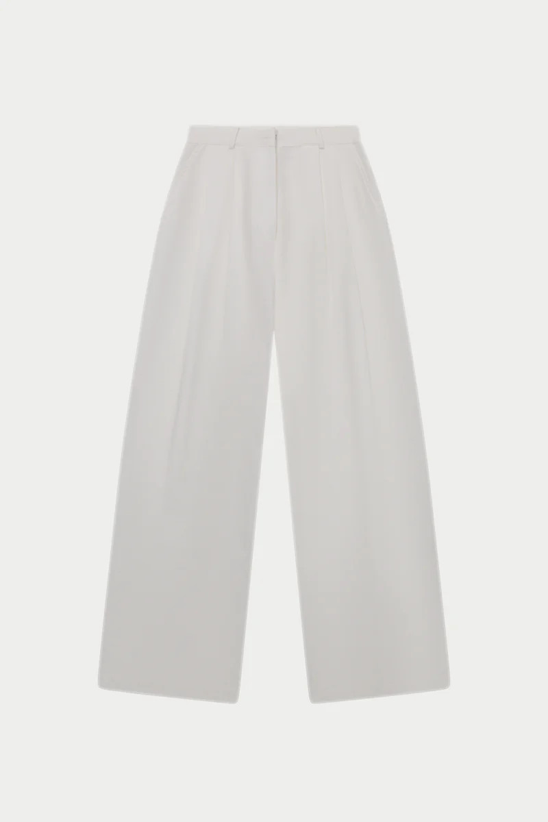 LINEN BLEND WIDE LEG PLEATED TROUSERS - WHITE | The Couture Club