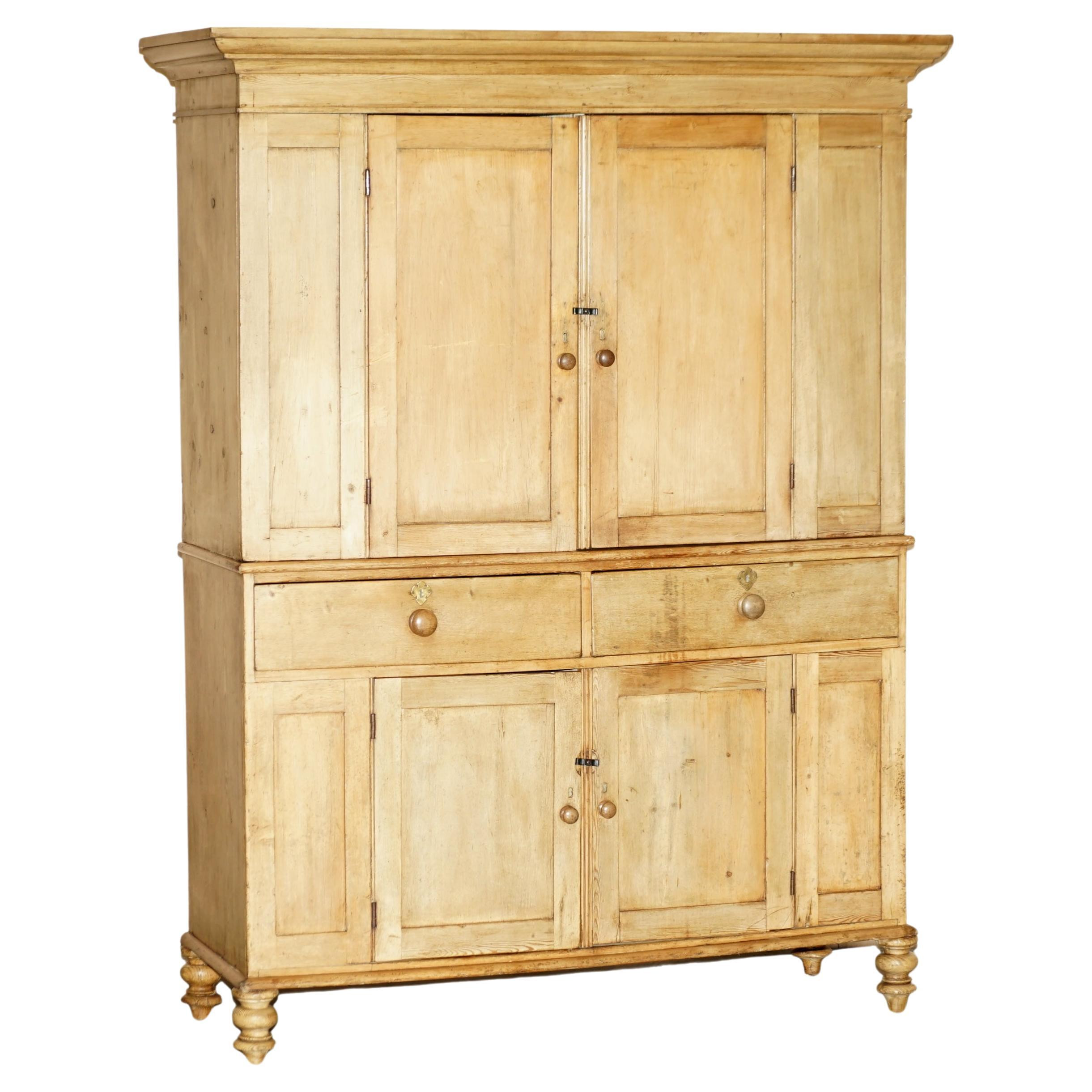 Large Antique Victorian circa 1880 Oak Housekeepers Cupboard Drawers Linen Pots | 1stDibs