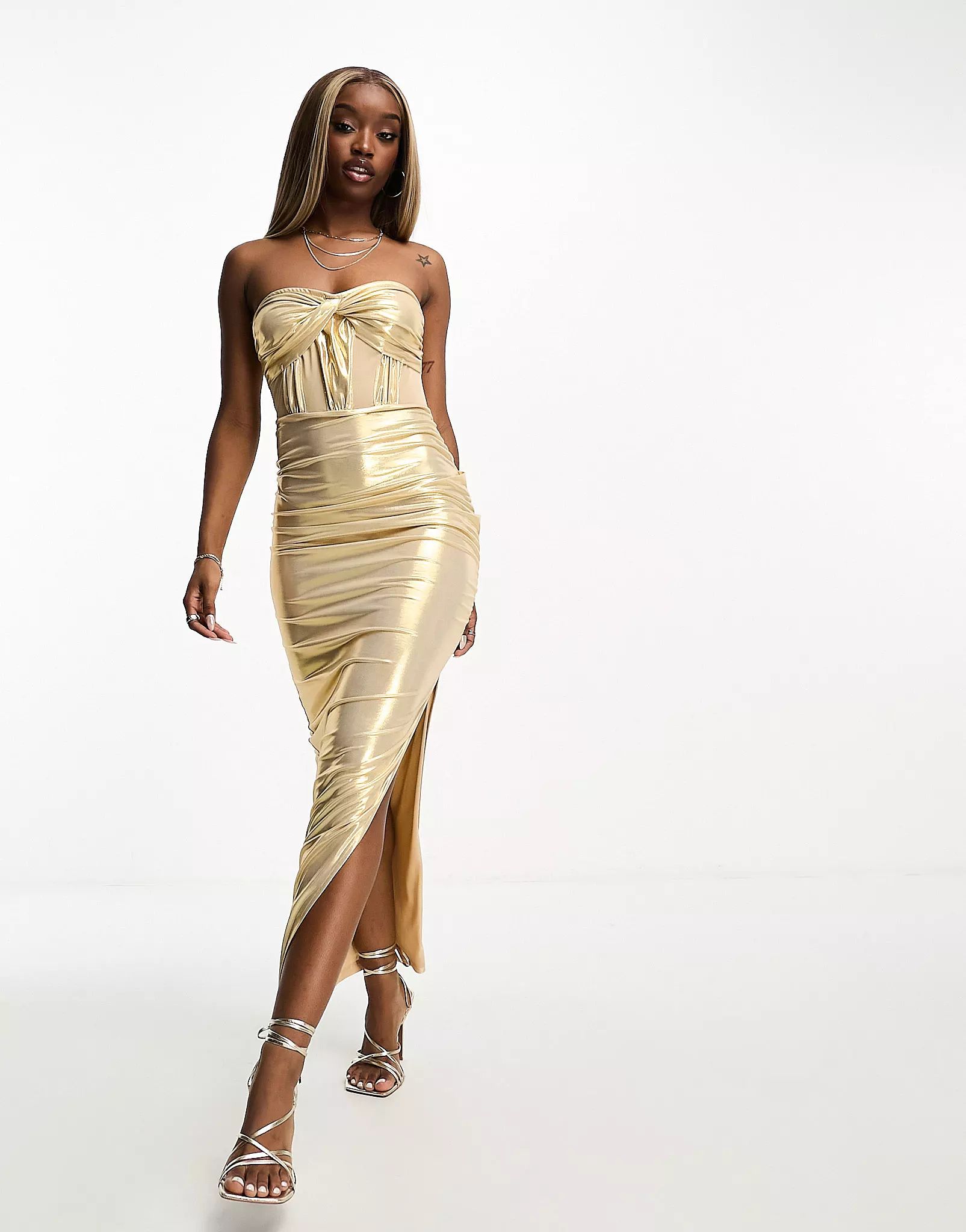 Collective the Label exclusive liquid metallic midaxi dress in gold | ASOS (Global)