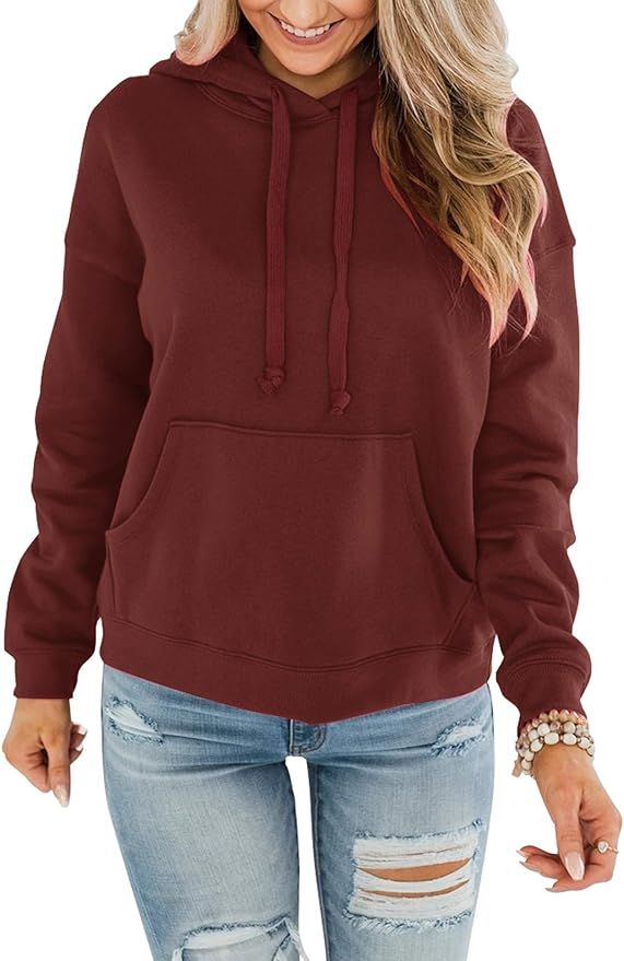 Bingerlily Women's Casual Hoodies Long Sleeve Solid Lightweight Pullover Tops Loose Sweatshirt wi... | Amazon (US)