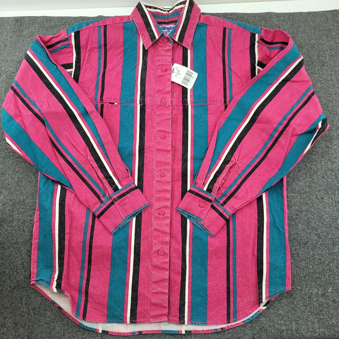 Wrangler Brushpopper Shirt Men's Medium Pink Striped Long Sleeve 100% Cotton. Black Teal Irregula... | Etsy (US)