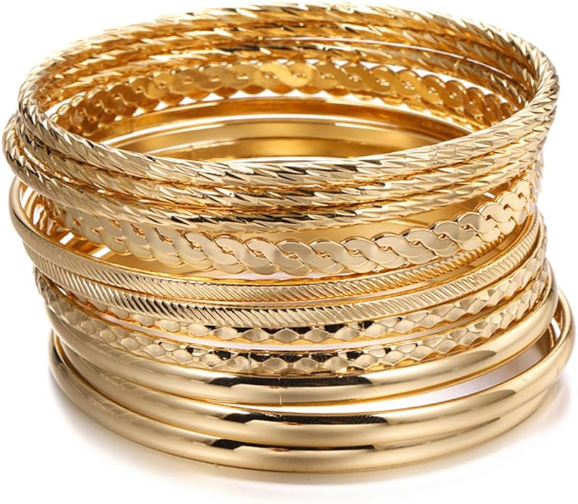 Boho Gold Bangle Bracelets for Women Bohemian Stackable Bracelets Sets for Women Dainty Round Bra... | Amazon (CA)