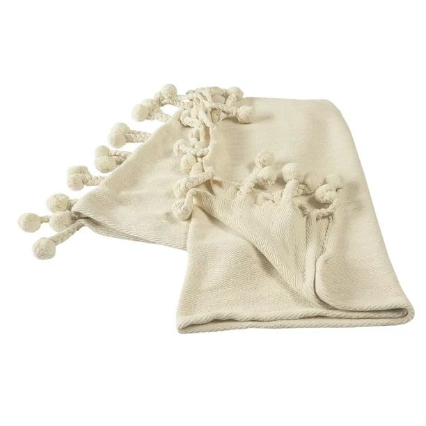 LR Home Embroidered Chevron Cream 50" x 60" Braided Fringe Throw Blanket | Walmart (US)