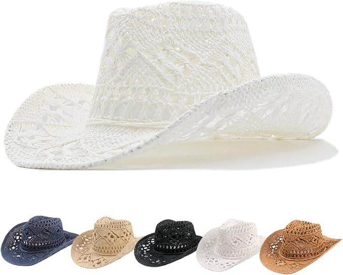 Women's Men's Cowboy Cowgirl Hat Straw Hat Woven Beach Sun Hat | Amazon (US)