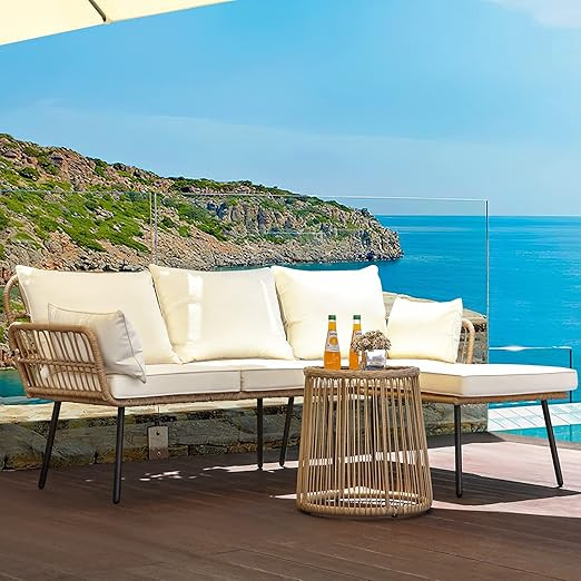 YITAHOME Rope Woven Sectional L-Shaped Sofa, 3 Pieces Patio Furniture Set for Patio Backyard Pool... | Amazon (US)