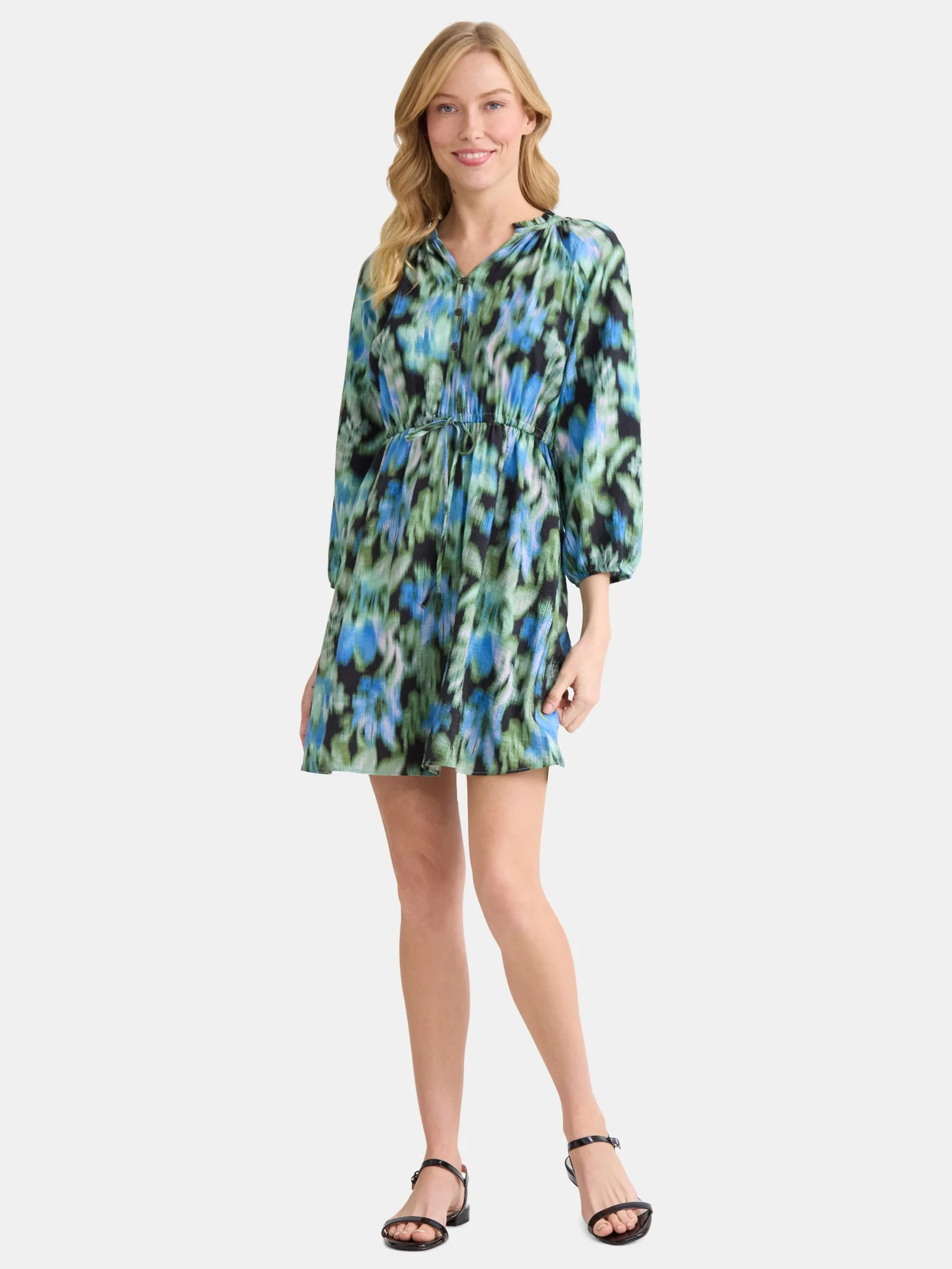 Time and Tru Women's and Women’s Plus Ruffle Neck Mini Dress, Sizes XS-4X | Walmart (US)