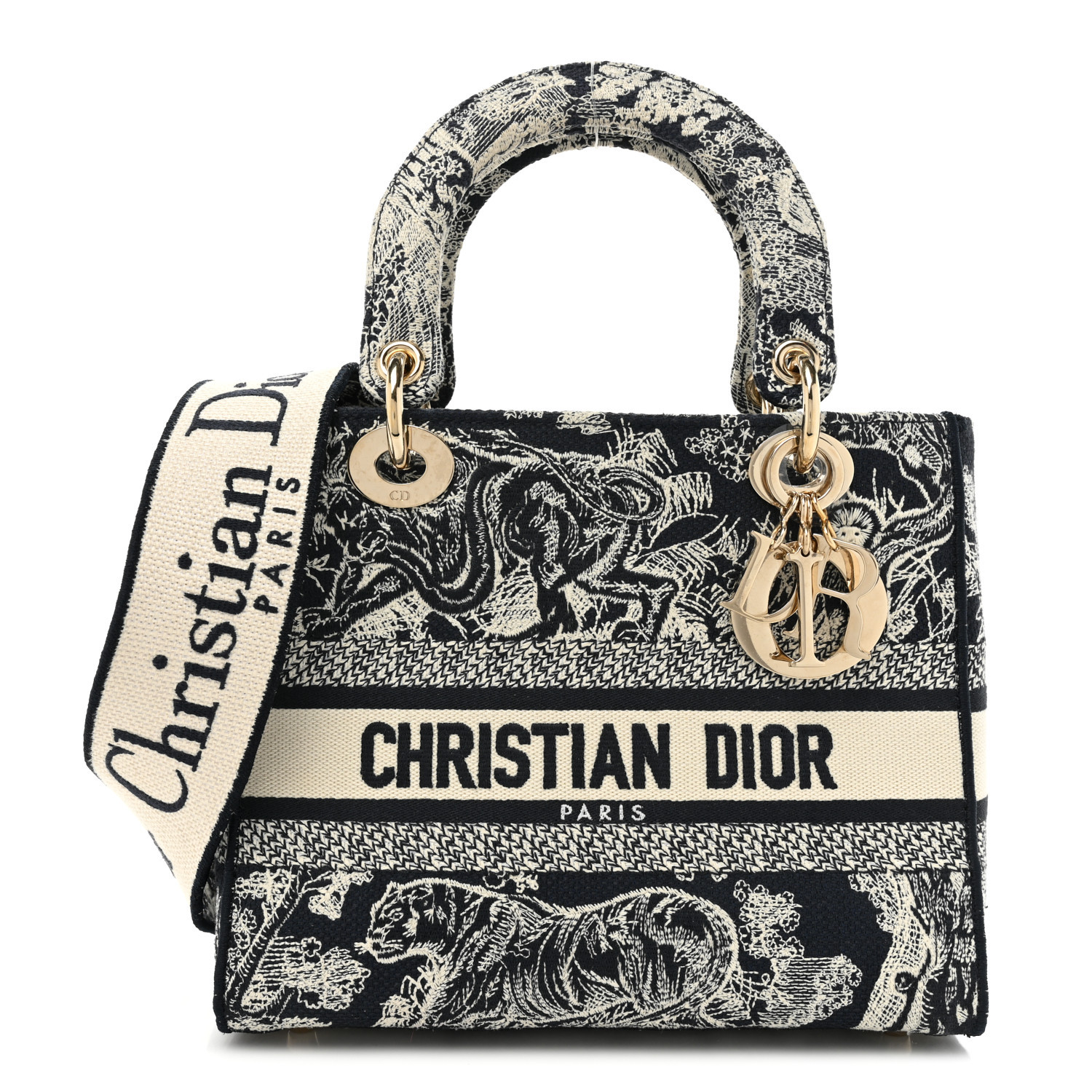 Toile de Jouy Embroidered Medium Lady D-Lite Blue | FASHIONPHILE (US)