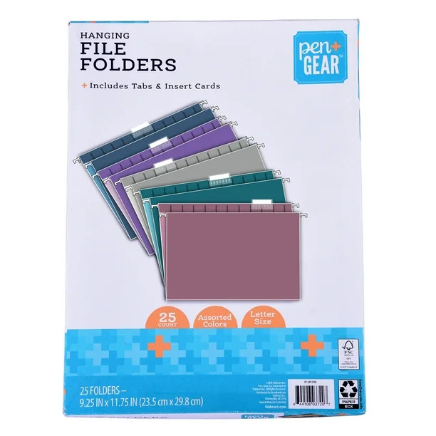 Pen + Gear Hanging File Folders, Assorted Jewel Tones, Letter Size, 25 Count | Walmart (US)