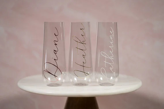 Champagne Flute l Stemless Plastic Champagne l Personalized Bridesmaid Gifts l Champagne Glass l ... | Etsy (US)