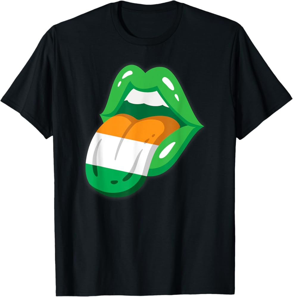 Irish Flag Ireland Tongue and Green Lips St Patricks Day T-Shirt | Amazon (US)