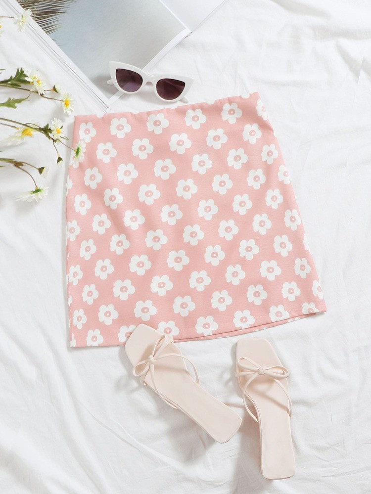 Zip Back Floral Skirt | SHEIN