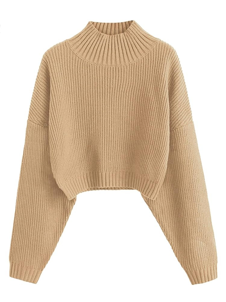 ZAFUL Women's Cropped Turtleneck Sweater Lantern Sleeve Ribbed Knit Pullover Sweater Jumper | Amazon (US)