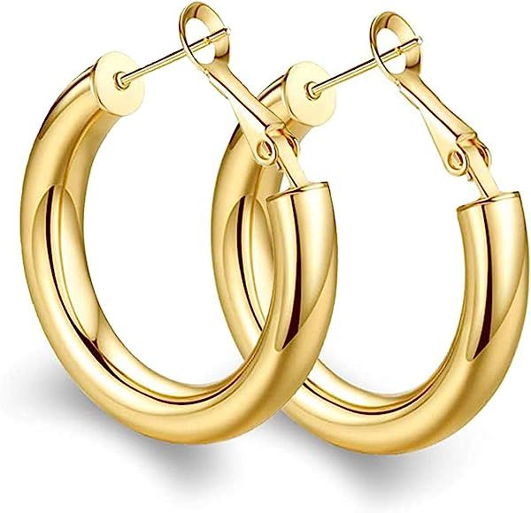 Thick Gold Hoop Earrings Lightweight Howllow Tube Hoops Chunky Gold for Women Hypoallergenic Big ... | Amazon (CA)