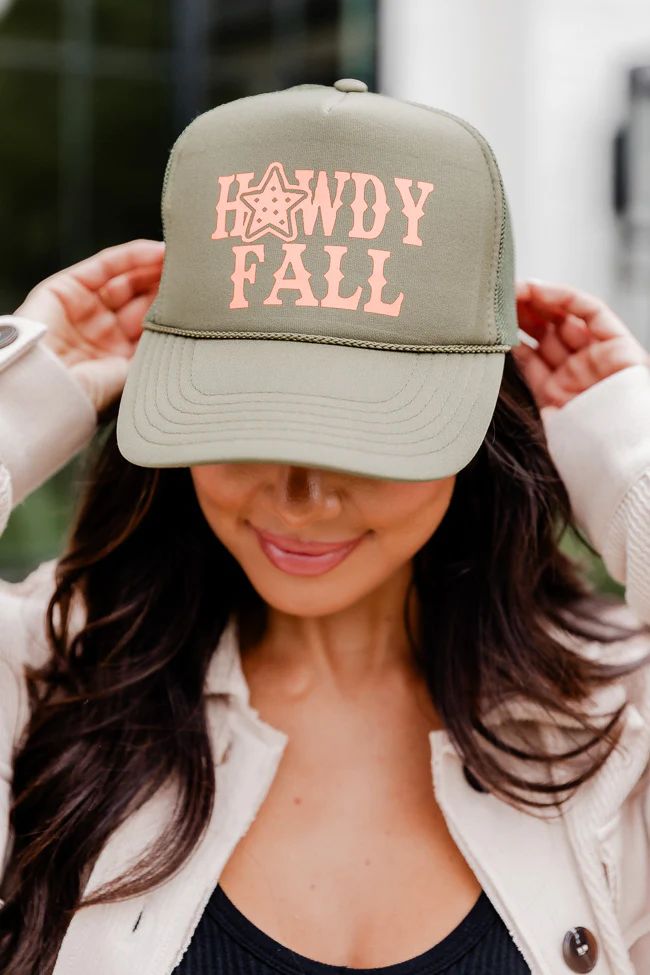 Howdy Fall Olive Trucker Hat | Pink Lily