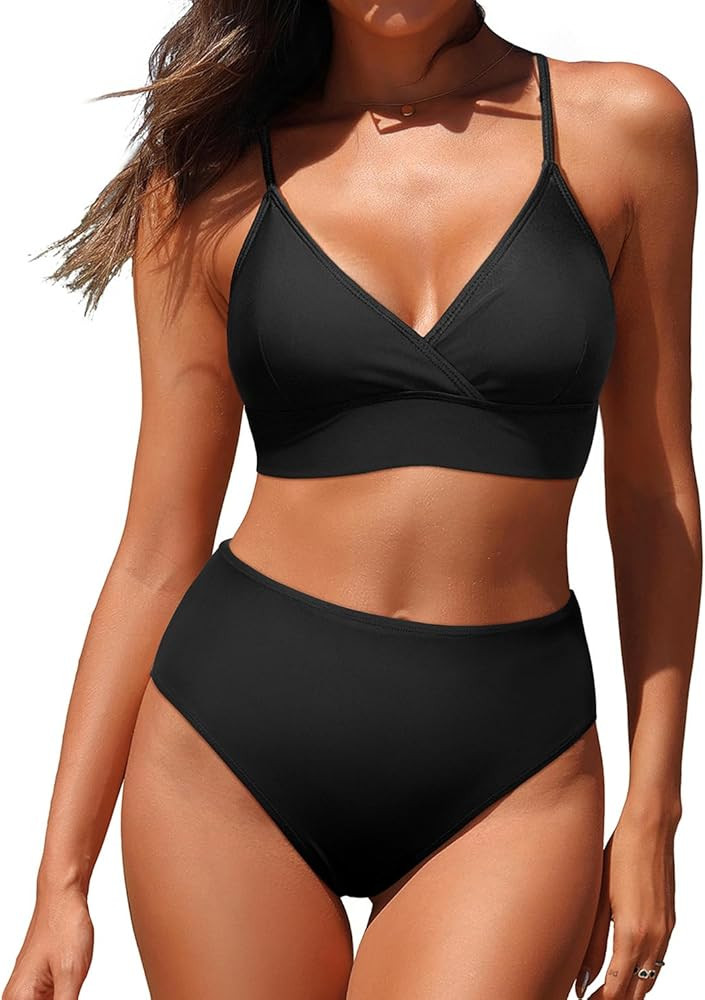 Tempt Me Women High Waisted Ruffle Bikini Set Two Piece Swimsuits Flounce Tummy Control Bathing S... | Amazon (US)