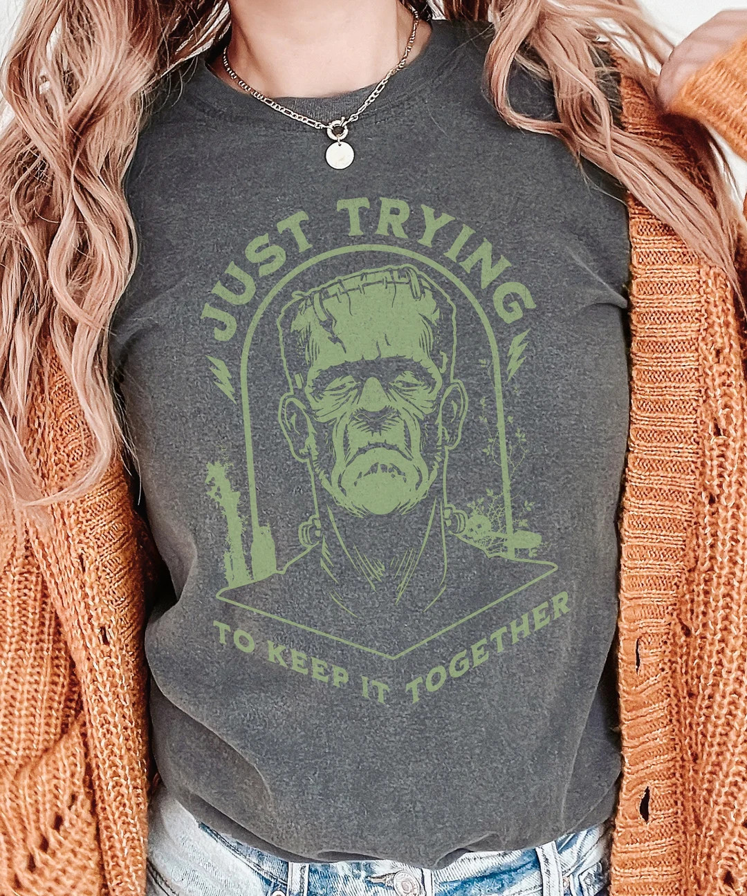 ORIGINAL Comfort Colors Frankenstein Shirt Just Trying to Keep It Together Tshirt Funny Halloween... | Etsy (US)