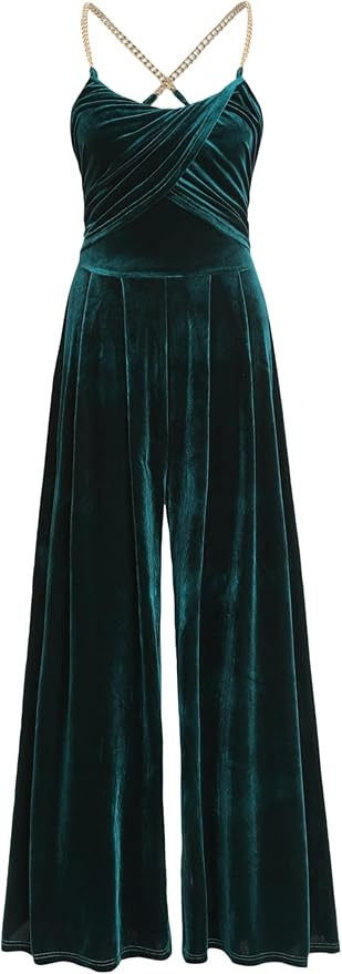 CIDER Velvet Jumpsuit For Women Dressy Sleeveless Scoop Neck High Waist Wide Leg Long Overalls | Amazon (US)