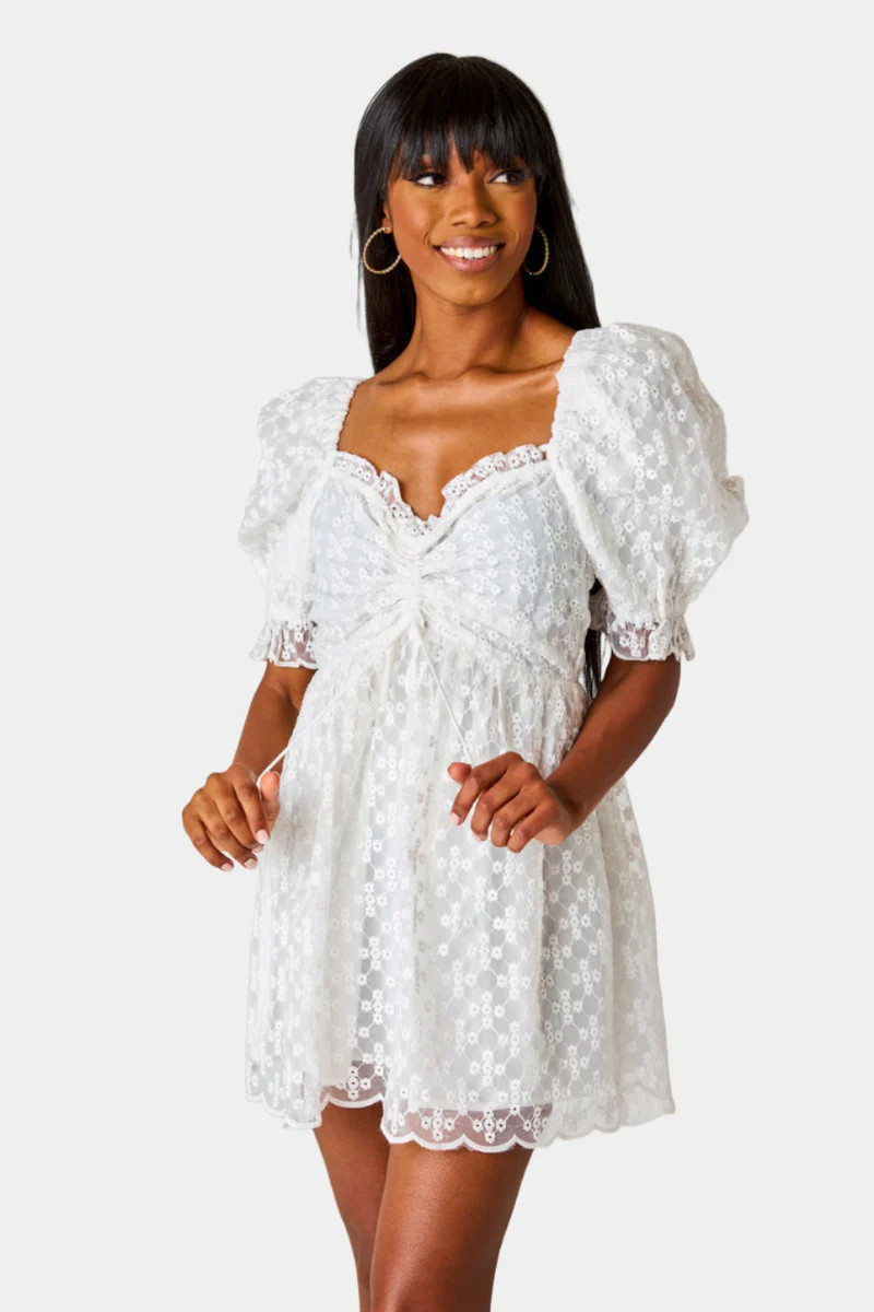 BuddyLove | Colby Puff Sleeve Mini Dress | Ivory Eyelet | BuddyLove