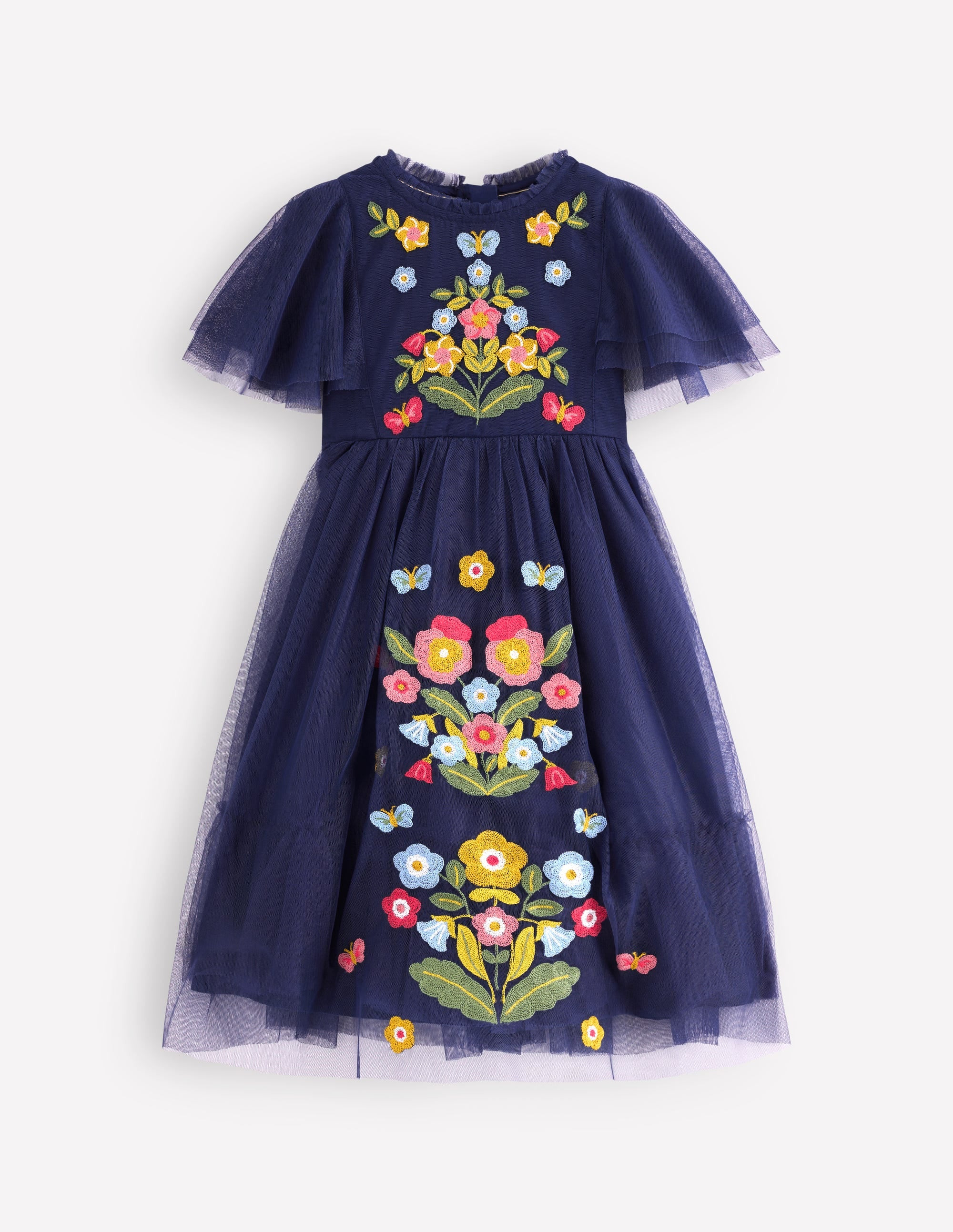 Embroidered Tulle Dress-College Navy | Boden (US)