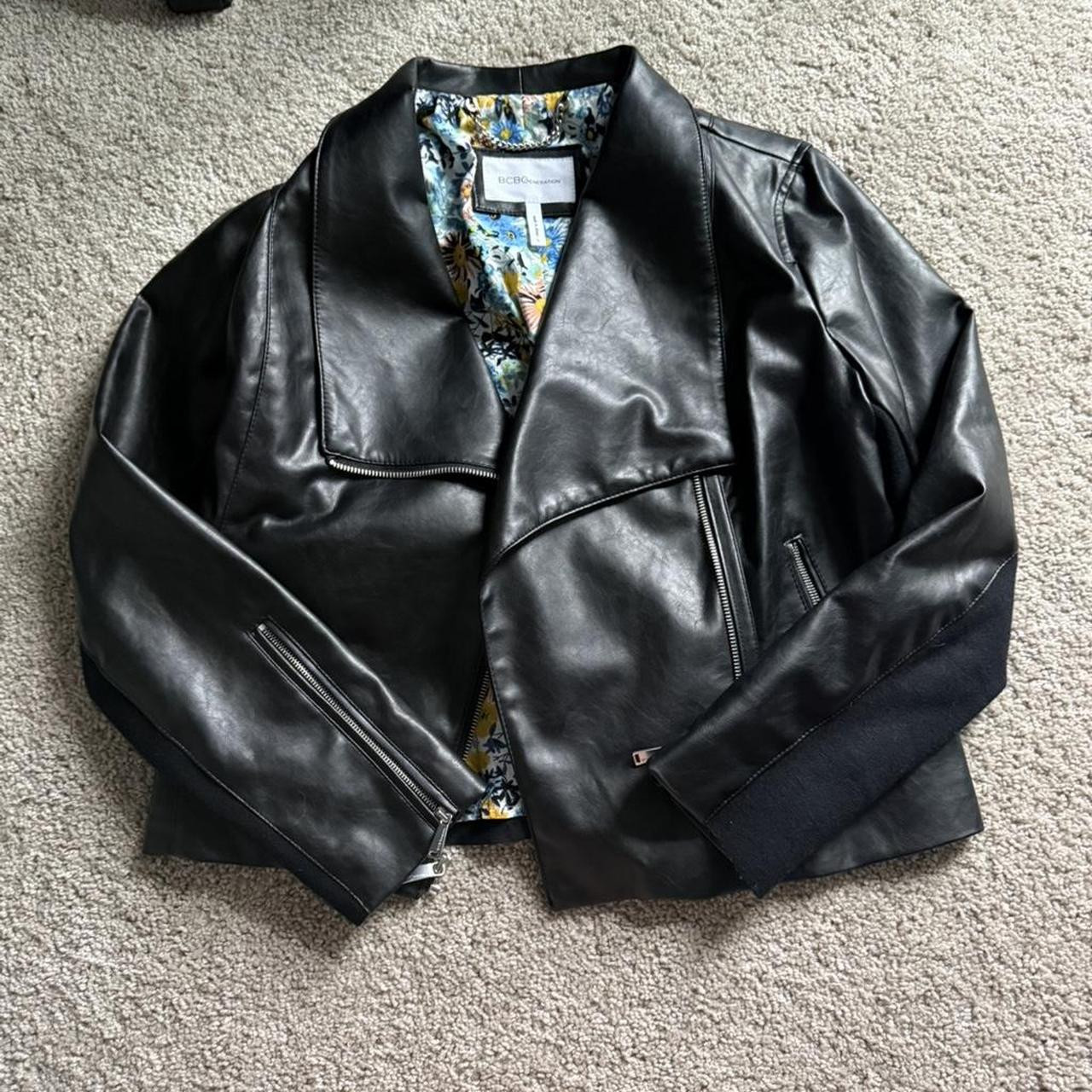 BCBG Women's Leather Jacket - Black - L | Depop US