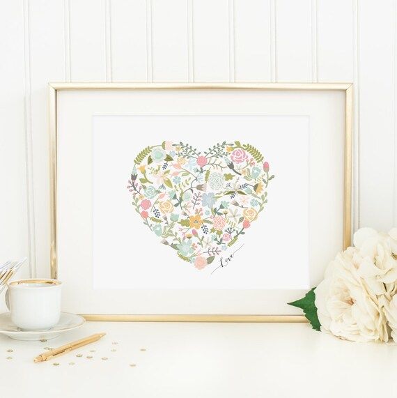 Floral Heart Printable Love Quote Print Nursery Heart Print | Etsy | Etsy (US)
