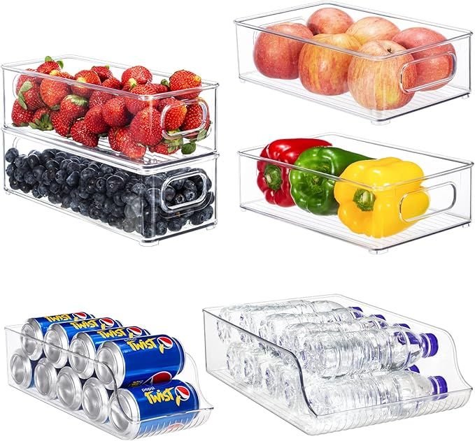 Refrigerator Organizer Bins, Set Of 6 Clear Fridge Organizers, Stackable Fridge Organizer Bins, S... | Amazon (US)
