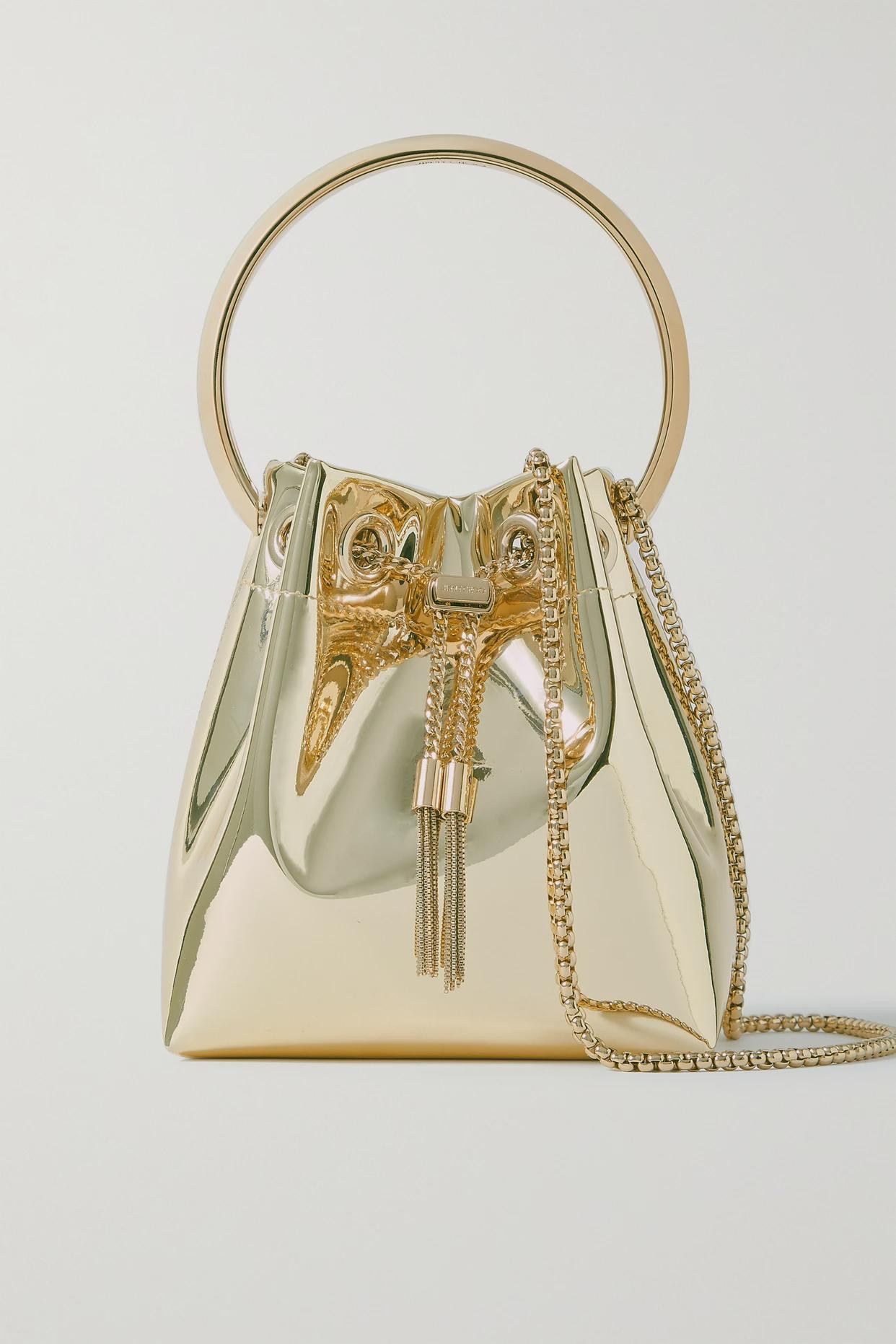 Jimmy Choo - Bon Bon Metallic Mirrored-leather Bucket Bag - Gold | NET-A-PORTER (US)