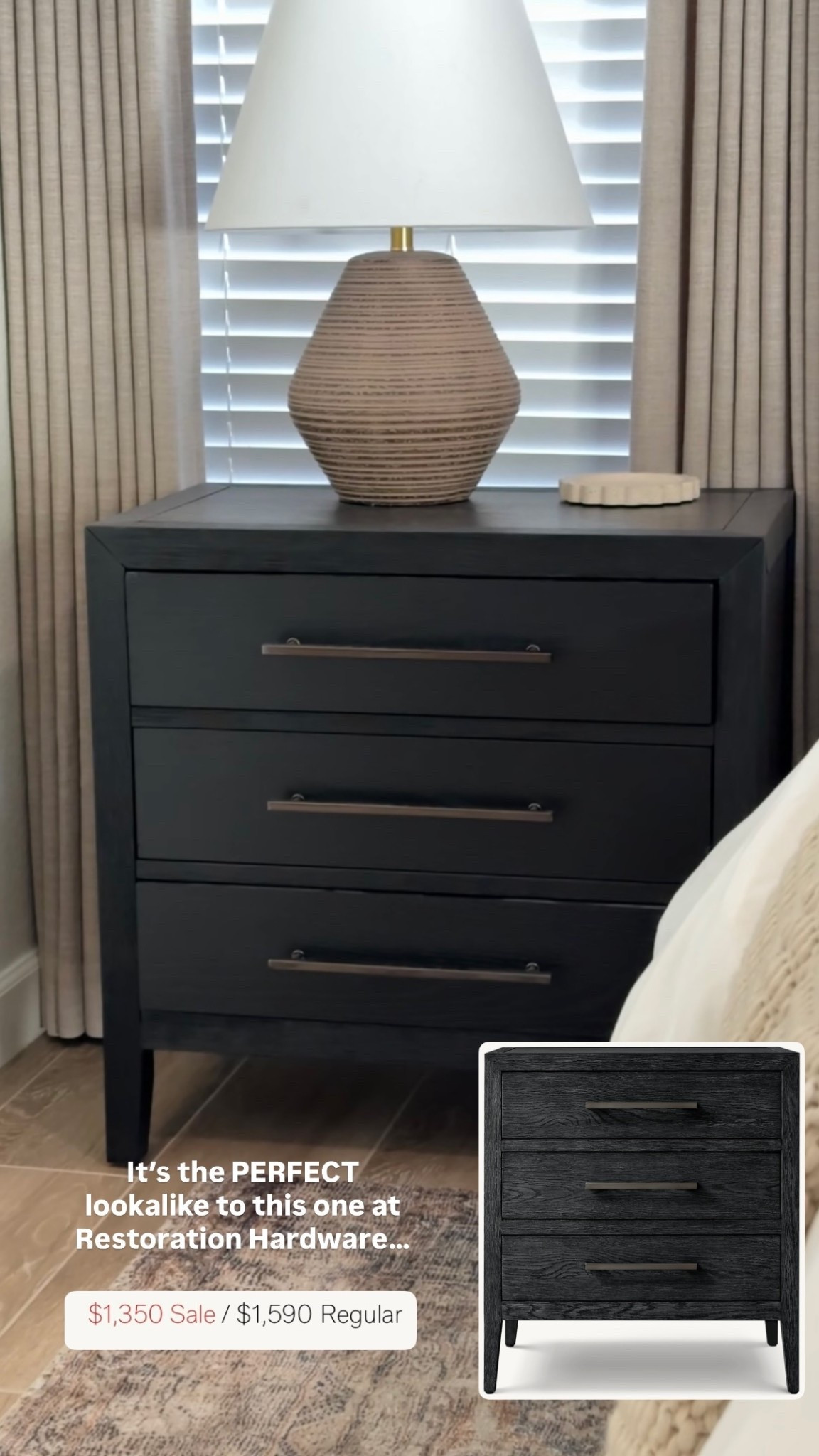 Nightstands on sale! It’s the perfect lookalike to this one at Restoration Hardware for a FRACTION of the price! 
RH one comes in a few sizes, this price is for the 26”W one. Mine is 28”W. 
•
•
Bedroom furniture, black nightstand, wood grain nightstand, affordable nightstands, affordable furniture, black wood nightstands, master bedroom, primary bedroom, modern nightstands  

#LTKHome #LTKSaleAlert