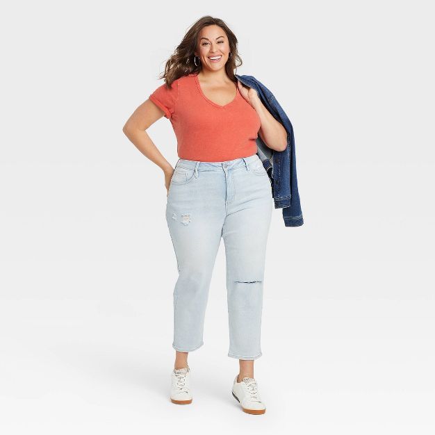 Women's Plus Size High-Rise Slim Straight Jeans - Ava & Viv™ | Target